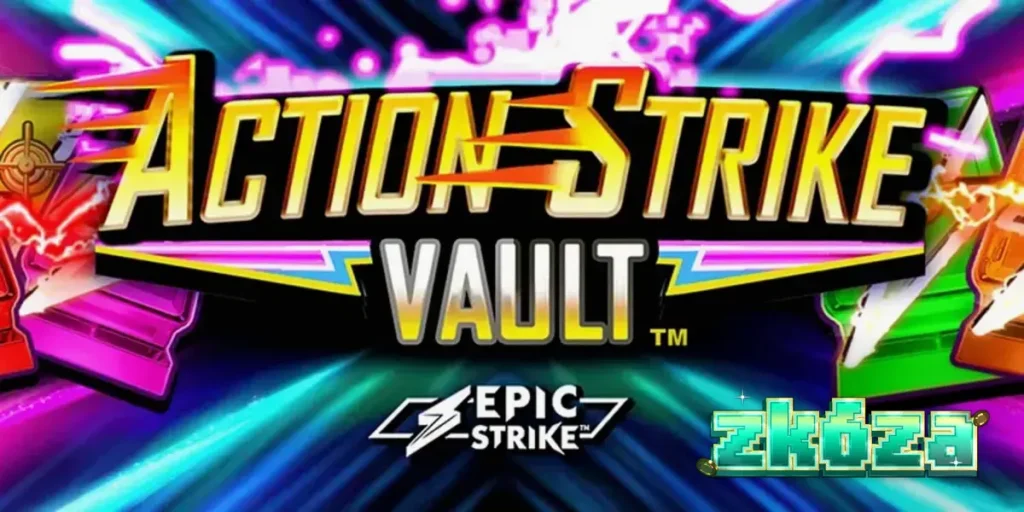 Tampilan visual slot Action Strike Vault dengan tema neon luar angkasa