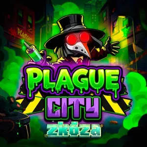 Tampilan visual slot Plague City dengan tema kota terinfeksi dan grid 6x5